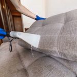 Upholstery fabric being professionally cleaned